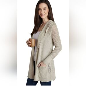 Knit Cardigan, Eddie Bauer Hooded Cardigan, Size S, Cream Color